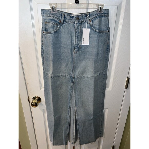 Reformation Skirt Womens 31 Blue Denim Tazz Maxi Raw Hem Modern Festival New - Picture 1 of 10